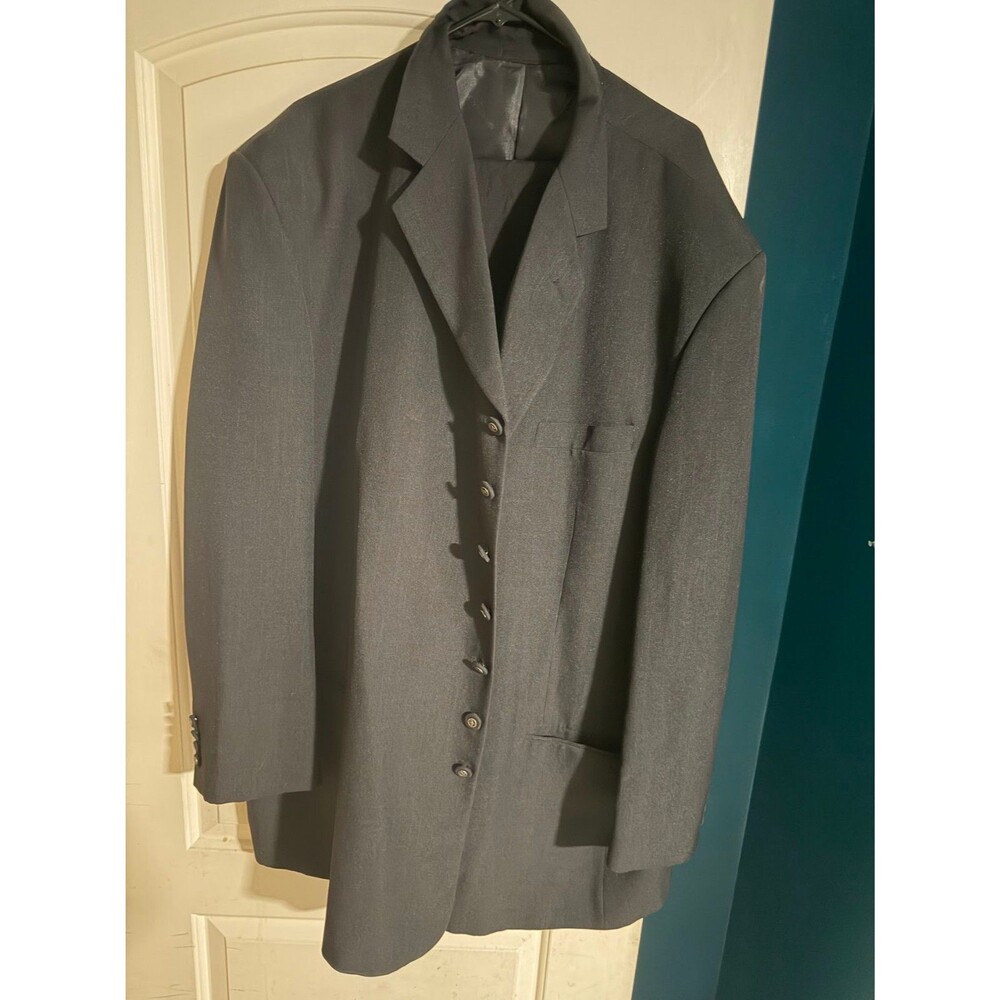 Stacy Adams Men’s 2 Piece Suit 54L Jacket 44x32 Pants 6 Button Dark Gray